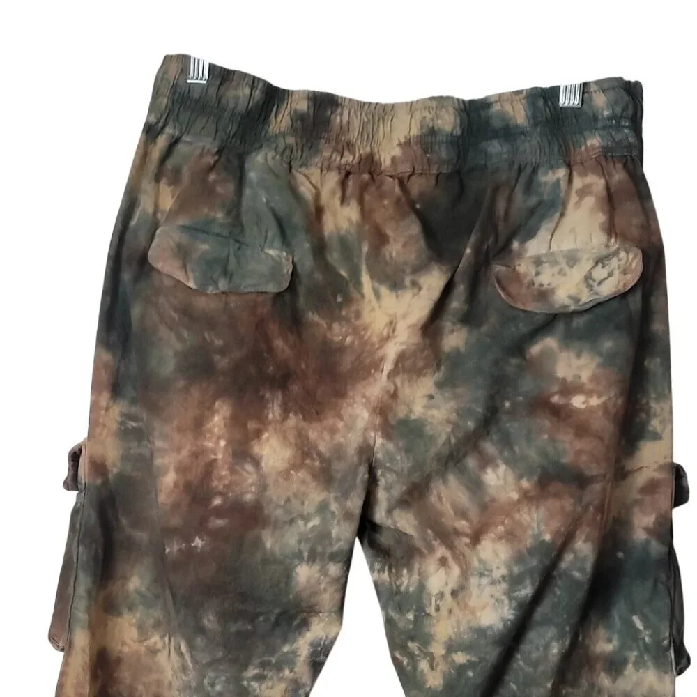 MNML Brown & Green Camo Cargo Pants L Relaxed Fit Straight Leg 100% Cotton Made